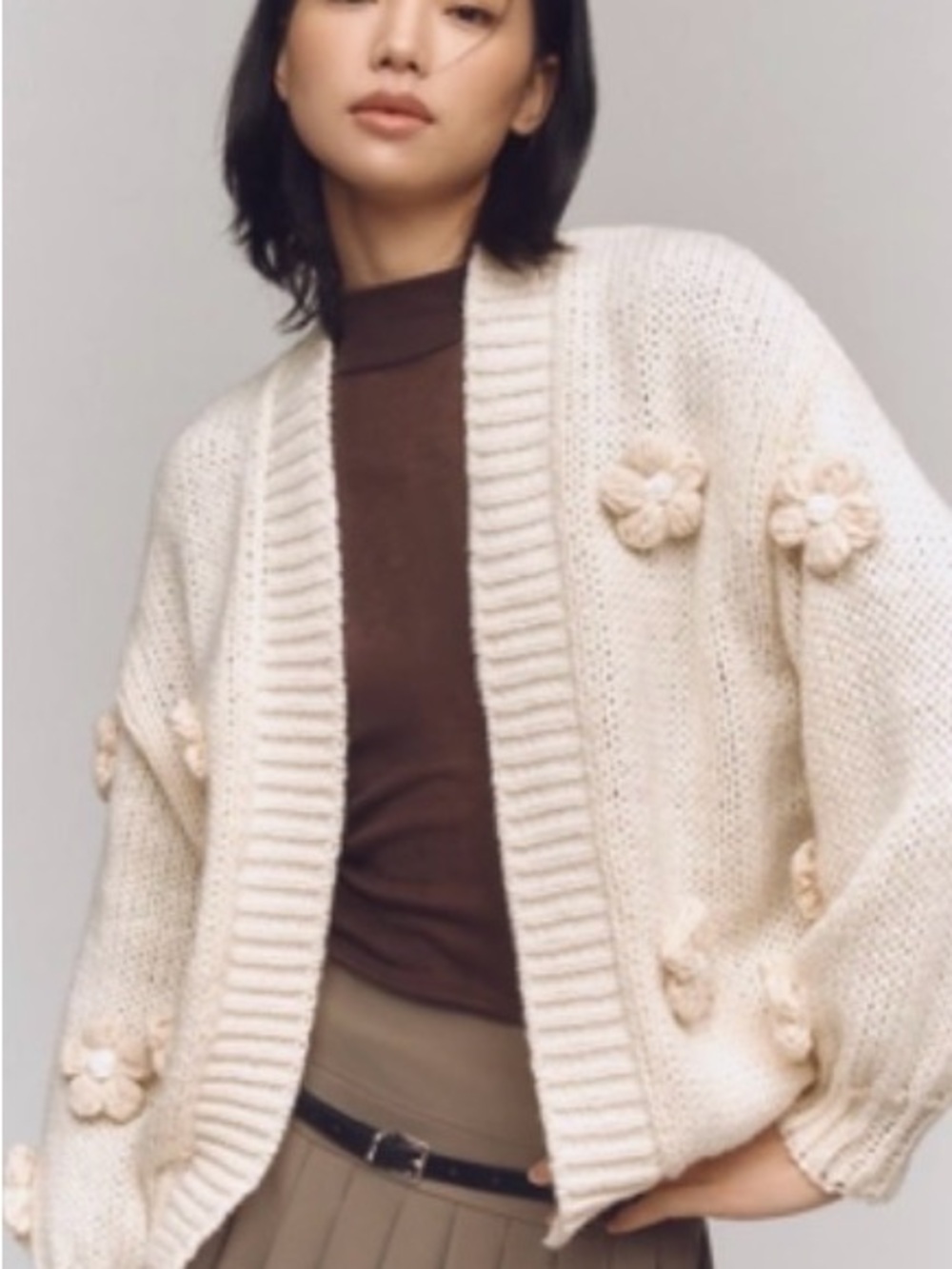 Anthropologie THE SUSANNAH 3D FLOWER CARDIGAN SWEATER